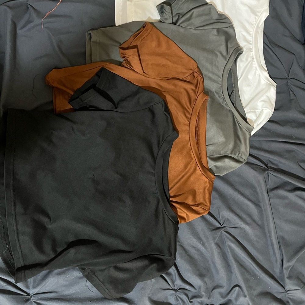 Set of Four Basic T-Shirts in Black, Brown, Gray, and White